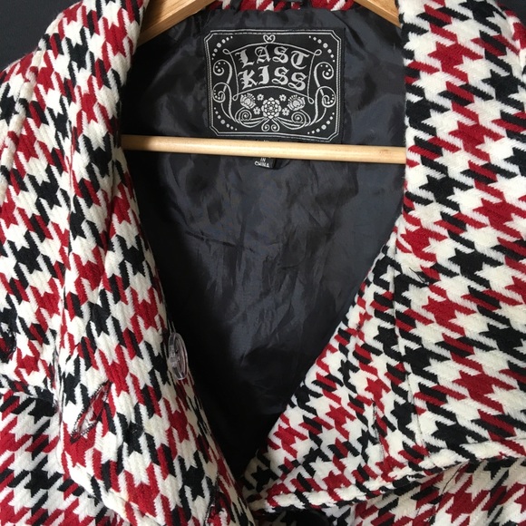 Black red white houndstooth plaid jacket, lots of great details - Picture 12 of 13